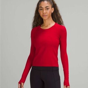 Lululemon Long Sleeve Swiftly Tech Race Length in Dark Red.